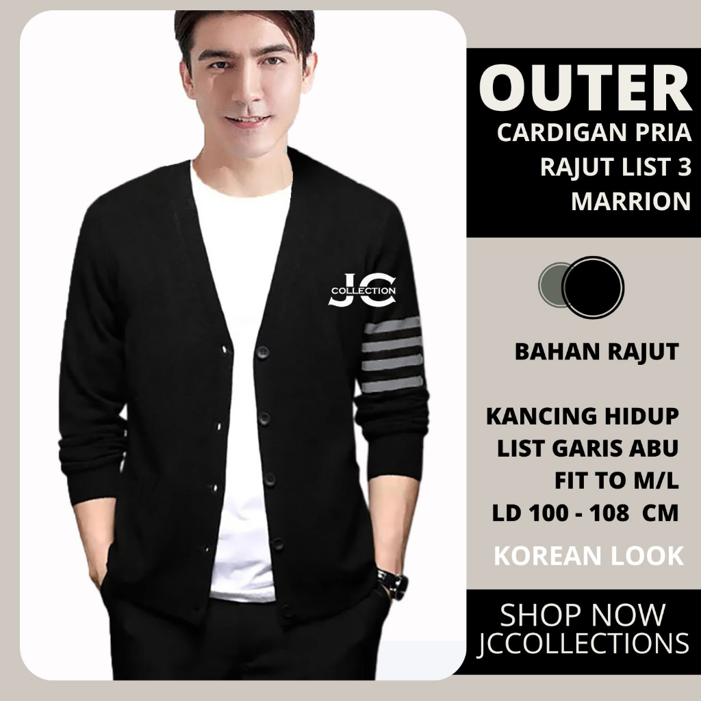 Outer Kardigan Cowok Variasi List Abu Marrion / Cardigan Rajut Pria Korean Look Variasi Garis JCCollections