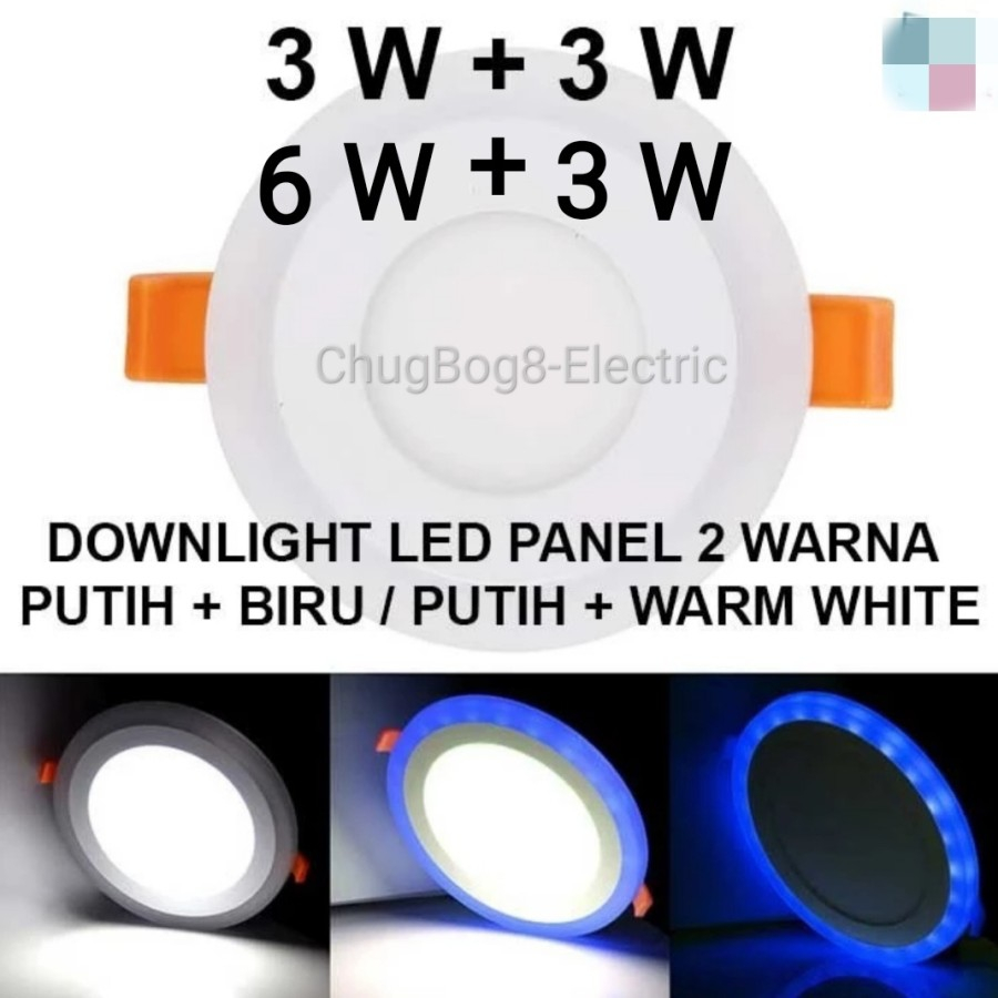 Lampu Downlight Panel Led 2 Warna Putih Biru Bulat Inbow 3 + 3 &amp; 6 + 3