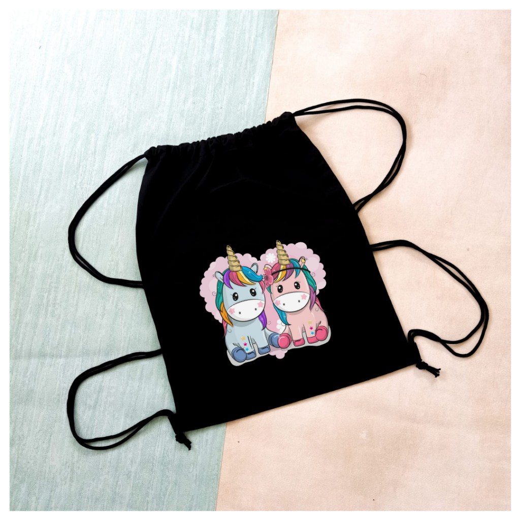 Stringbag Full Colour Twin Unicorn tas ransel serut drawstring sekolah kampus anak merchandise viral || Kiiyoomii ||