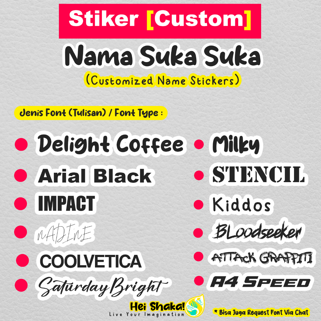 

Heishaka Stiker Custom Nama Sendiri Suka Suka Sticker Nickname Satuan Tanpa Minimal Termurah Vinyl Anti Air