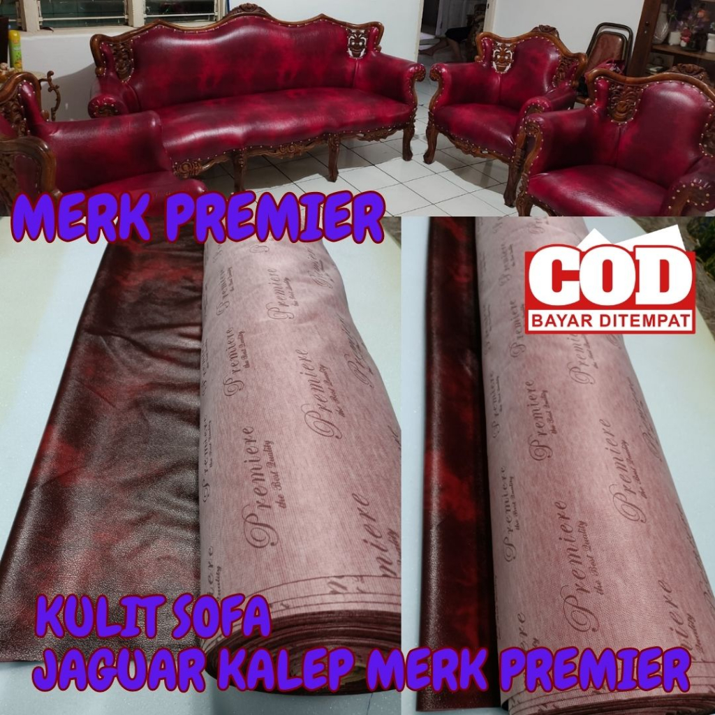 Bahan Kulit Oscar Sintetis Imitasi Jaguar Sofa Kursi Jok Motor Mobil  Merah Merk Premier Motif Kalep