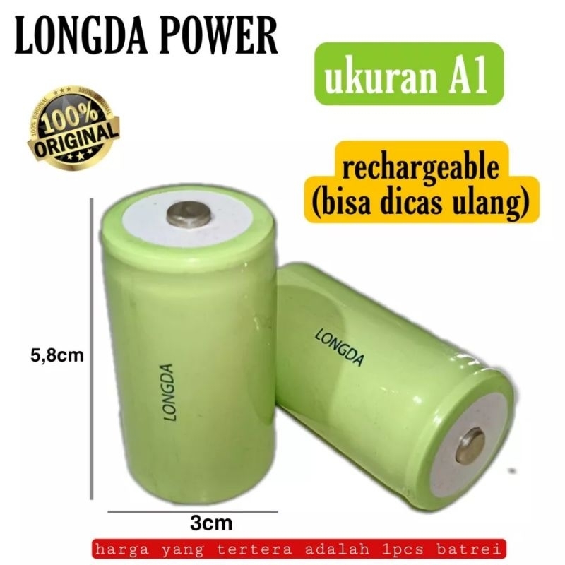 batrei baterai battery cas recharge A1 Jumbo size D 3000 mAh merek Longda