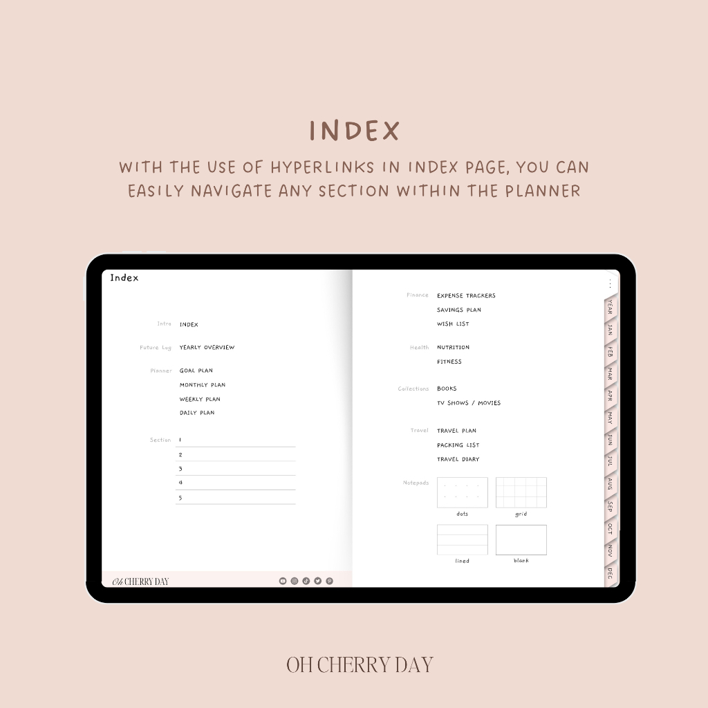 Digital Planner Undated untuk iPad/Tablet Digital Bujo Bullet Journal Notebook