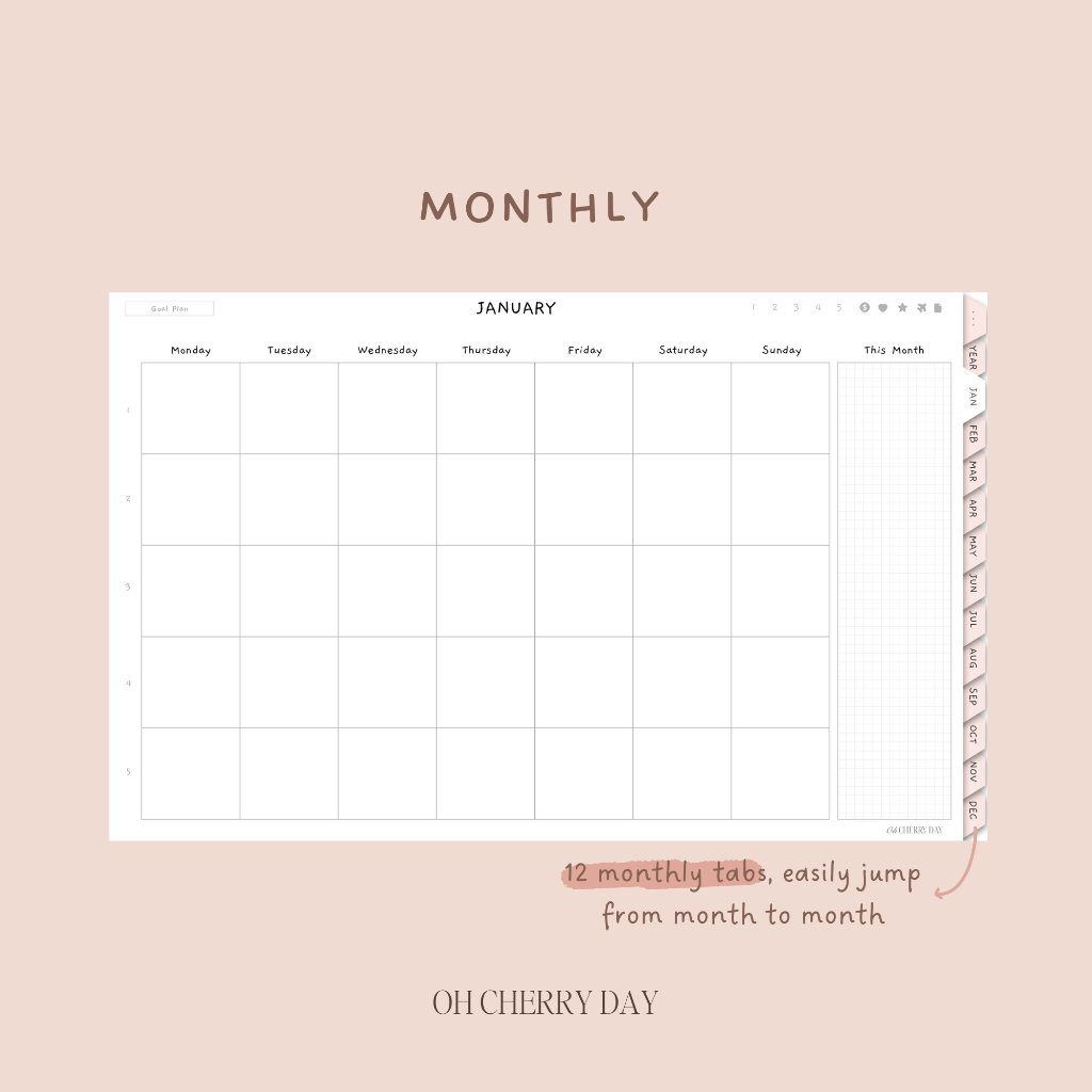 Digital Planner Undated untuk iPad/Tablet Digital Bujo Bullet Journal Notebook