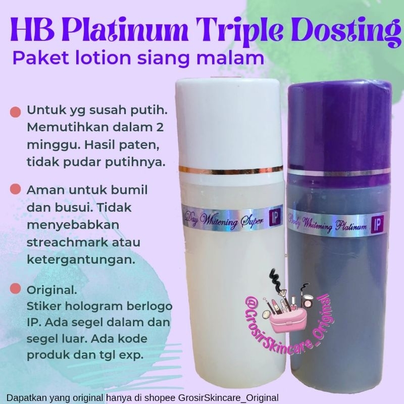Paket Siang Malam HB Dosting Triple Dosis Anggur Ungu Pekat HandBody Lotion Whitening Platinum Pemut