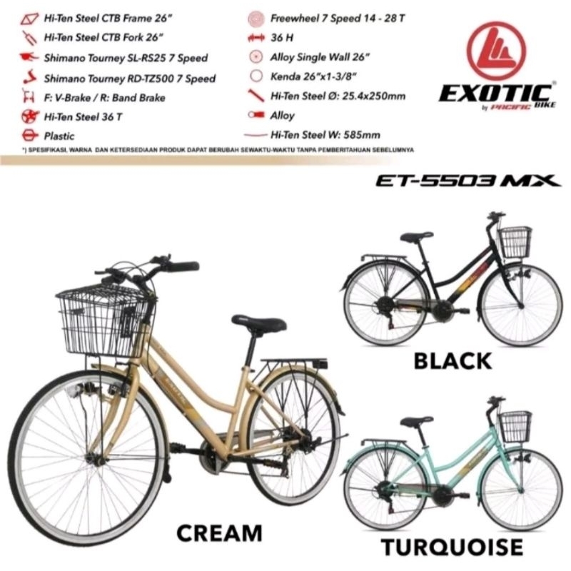 sepeda dewasa city bike exotic et 5503 mx 7 speed 26 inch keranjang