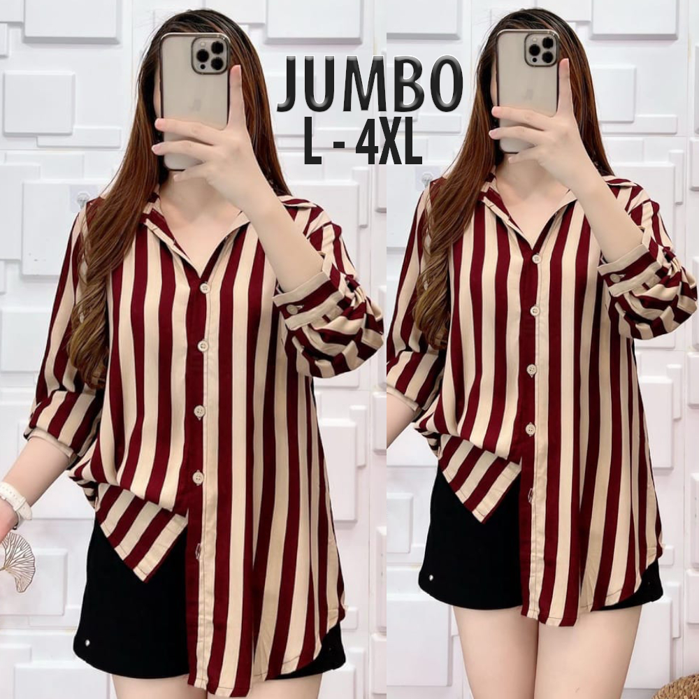 kemeja salur wanita jumbo rayon ld 120 lengan panjang import kekinian 2023 bisa cod