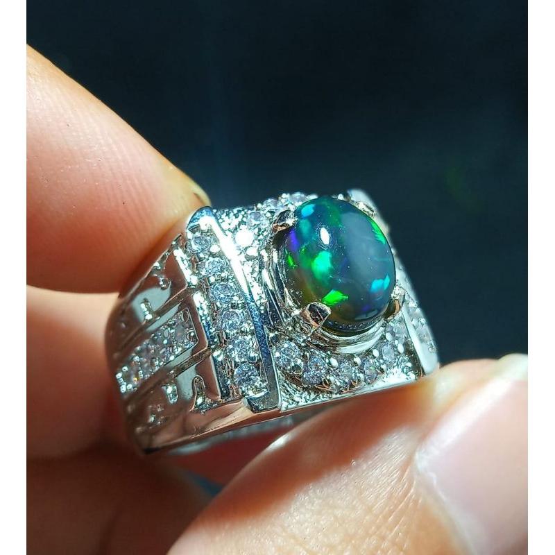 CINCIN BATU KALIMAYA BLACK OPAL ASLI NATURAL TOP JARONG SIAP PAKAI