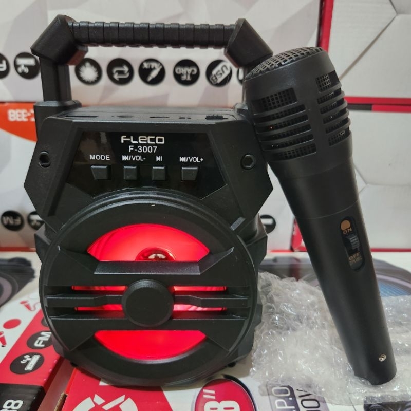 SPEAKER BLUETOOTH MIC KARAOKE FLECO F3007/F3008 RADIO FM SALON AKTIF MINI WIRELESS SUPER BASS SPEAKER PORTABLE