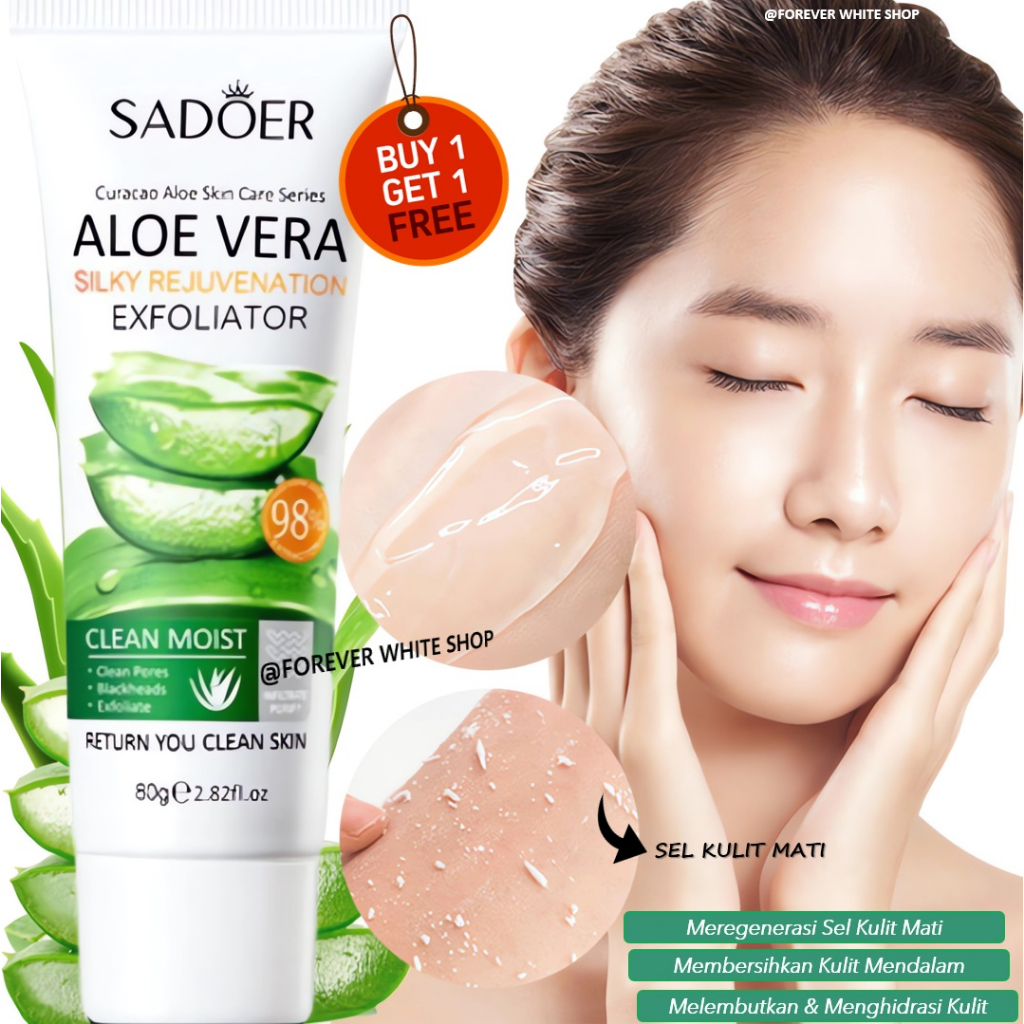 Beli 1 GRATIS 1  Sadoer Aloe Vera Soothing Gel Scrub 98% Exfoliator ORI FWS/ Aloe Vera Gel untuk Waj