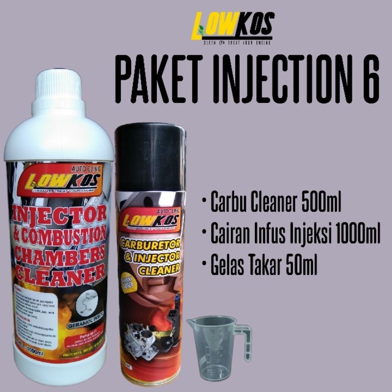 LOWKOS - PAKET INJECTION 6 : 1 Botol Carbu Cleaner 500ml + 1 Botol Cairan Infus Injeksi 1000ml + Gelas Takar 50ml