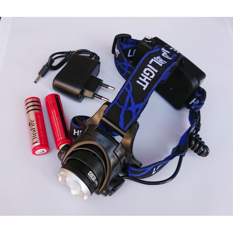 Satu set senter Kepala LED Zoom Super Terang Headlamp LED Cree XML T6 568D