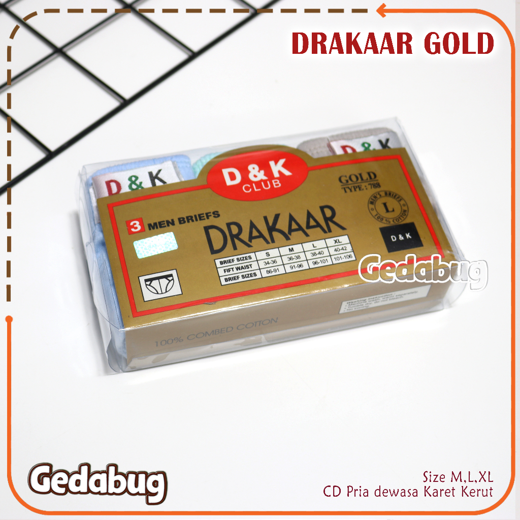 CD Pria DRAKAAR Gold 788 Karet Kerut | CD Pria dewasa Katun berkualitas | Gedabug