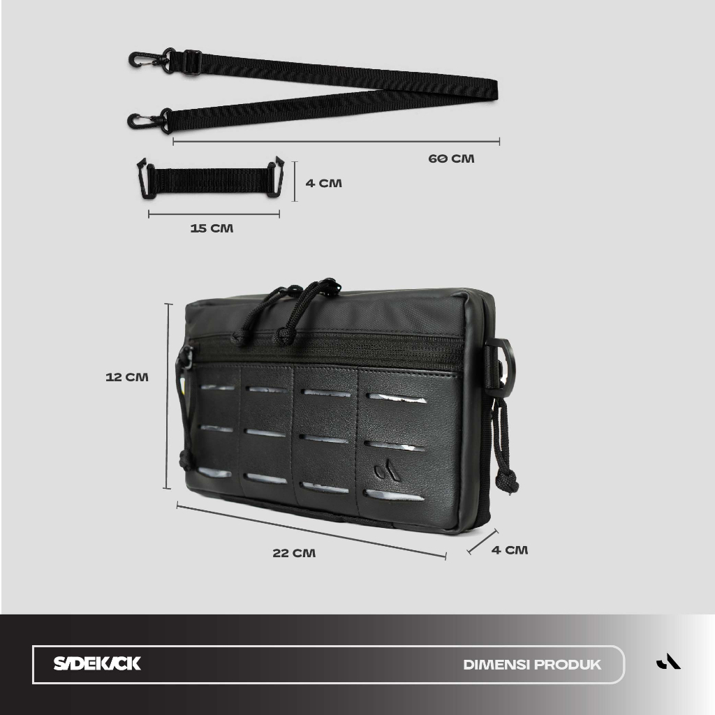 Sidekick Project CAFO Clutch Pria Warna Hitam Multifungsi (Hand bag  + Sling bag + Hanging bag) Bahan Polyester Waterproof Ukuran 22 x 12 x 4 CM Organizer Card Pocket Tas Selempang HP Dompet