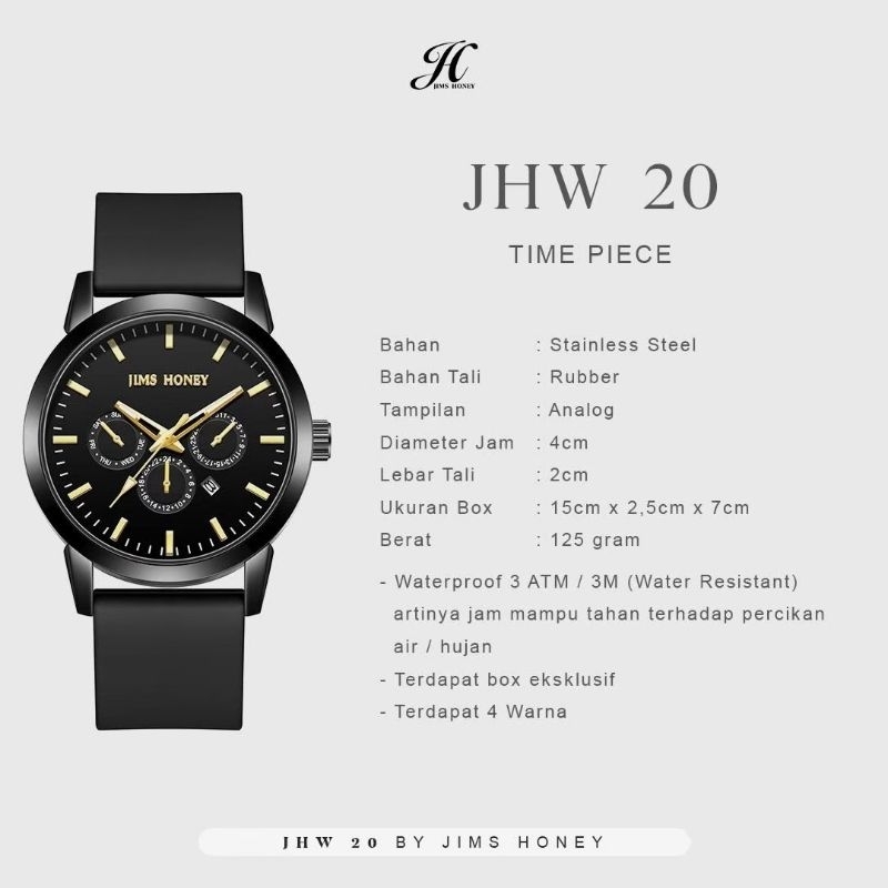 JHW 20 JAM TANGAN JIMS HONEY ORI COUPLE UNISEX WATCH ANALOG QUARTZ WATER RESISTANT ARLOJI PRIA WANITA ANTI AIR JHW20