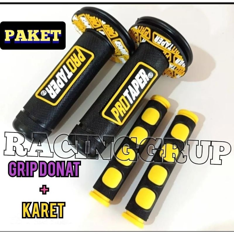 HARGA PROMO ]  Hand grip Motor Karet Gas Variasi Model Donat PLus Karet Handle Rem Untuk Universal Motor - kuning