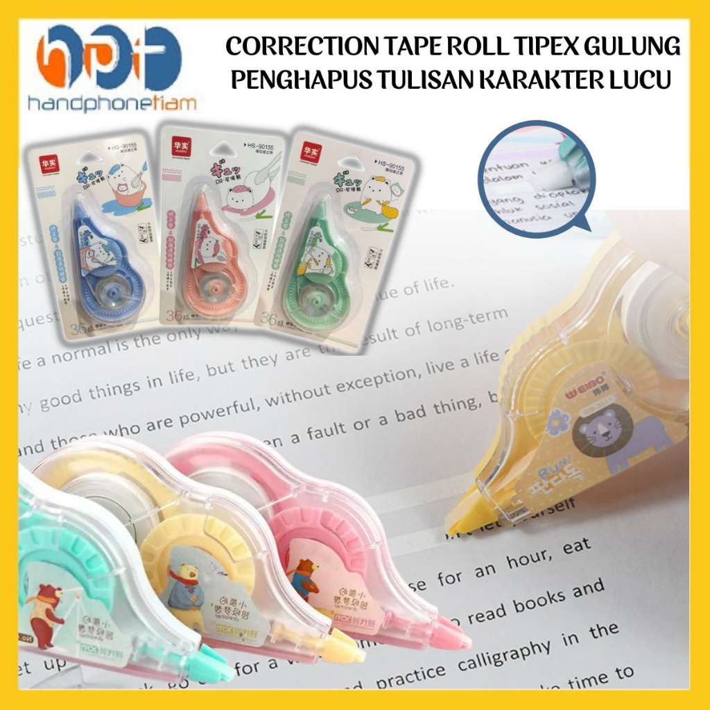 

HANDPHONETIAM Correction Tape Roll Karakter Lucu Tipex Gulungan Kertas Pita Putih Penghapus Tulisan