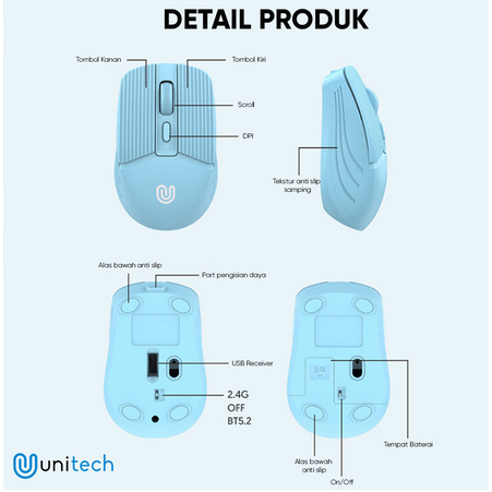 ITSTORE Unitech Bluetooth Mouse Wireless M 256 Silent Plus Recharger Ultra Slim Portable Macaron Series 1600DPI - M256