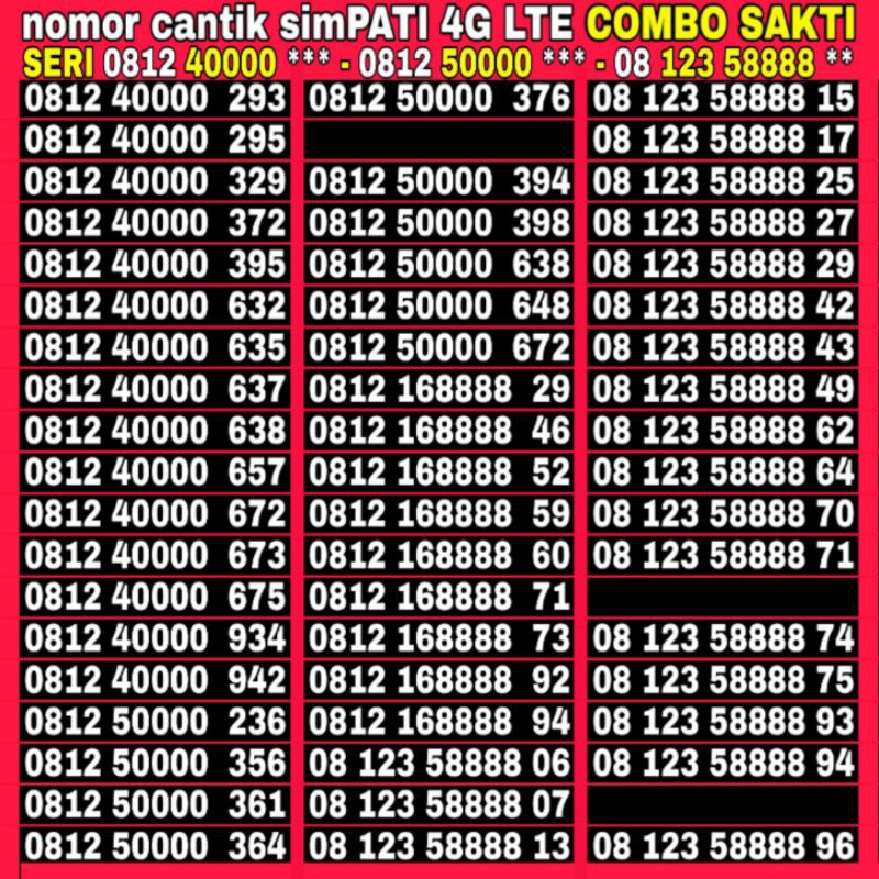 Nomor Cantik Simpati 4g LTE  seri terlaris bahan combo sakti