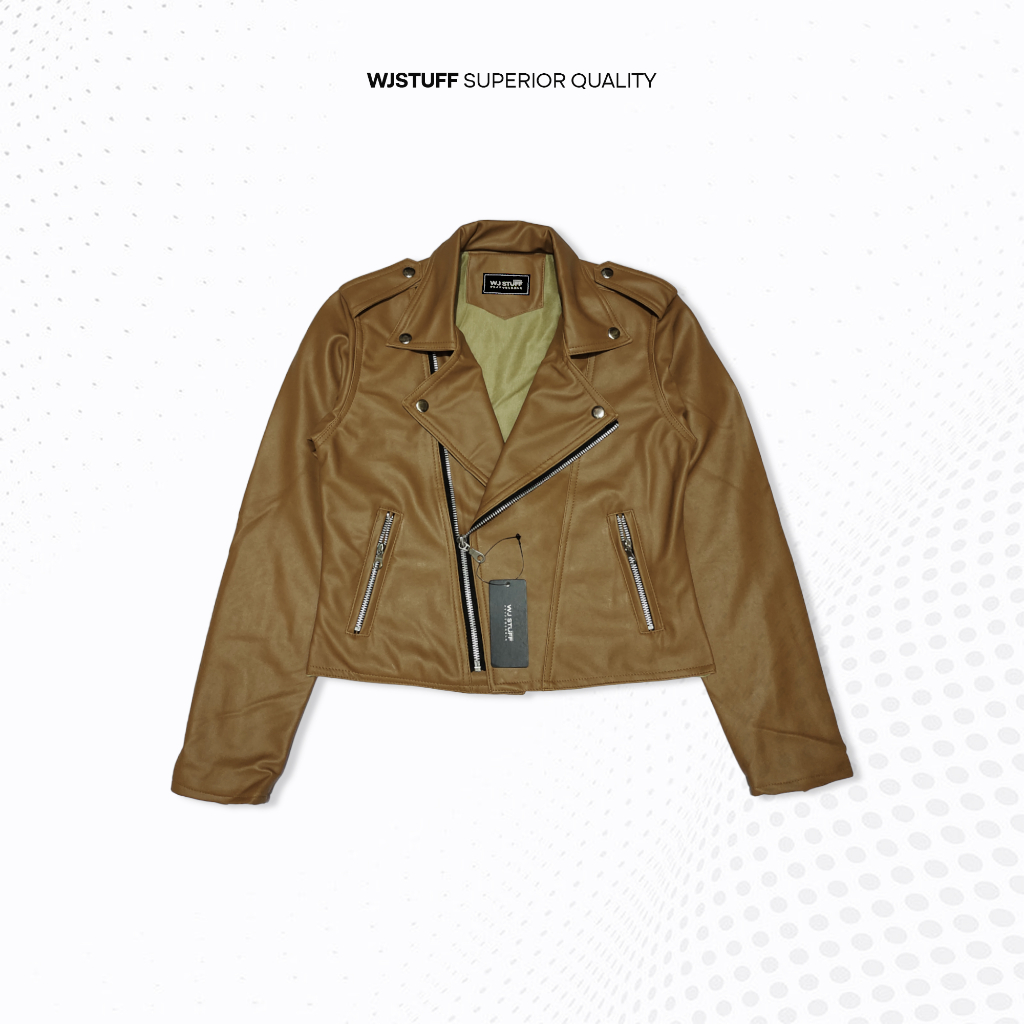 WJ Stuff - Jaket Wanita Rock N Roll Crop Tan