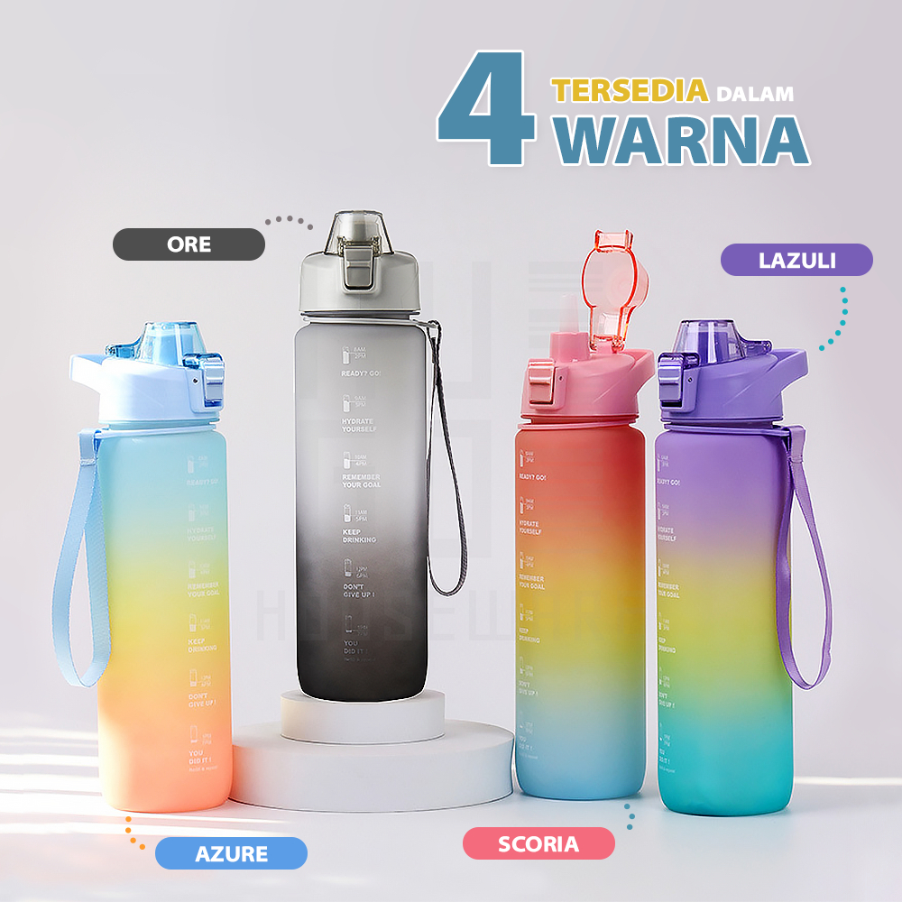 HUGO Botol Minum Motivasi Tutup Flip 1 Liter Rainbow Gratis Stiker