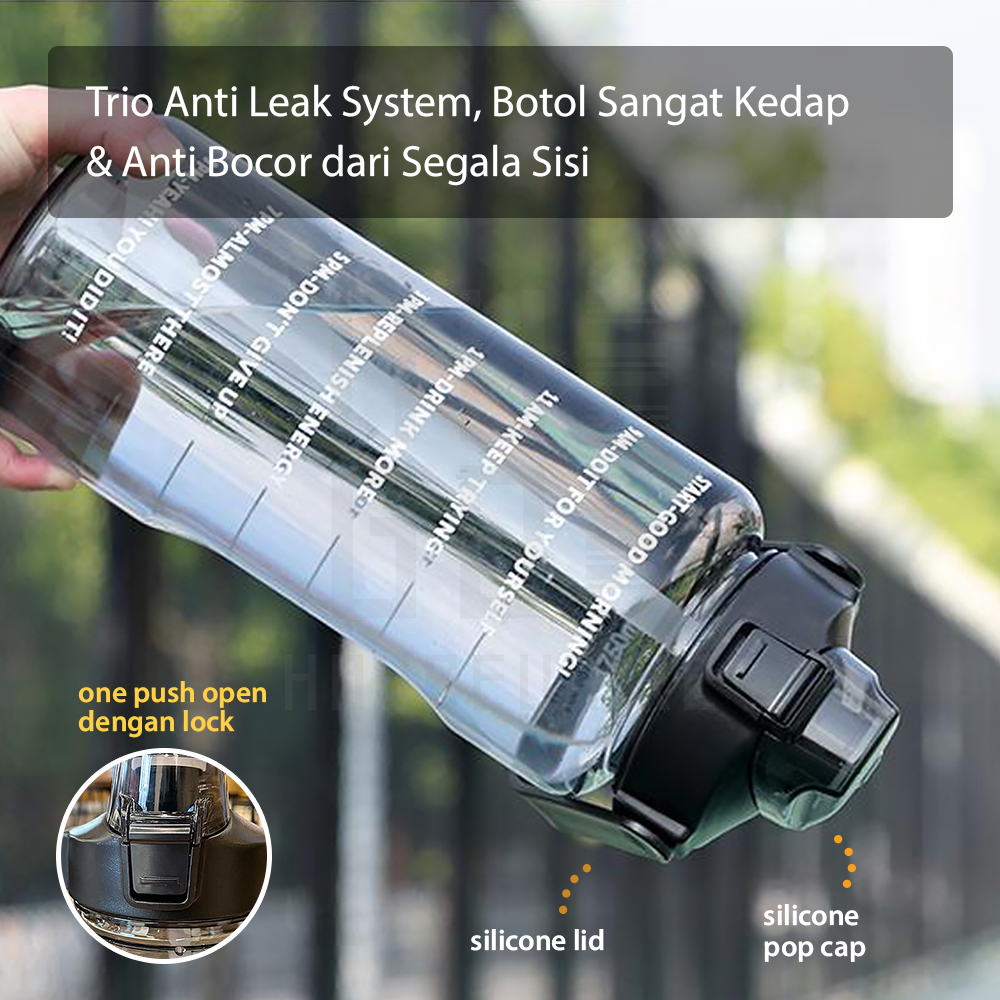 HUGO Botol Minum 2 Liter Jumbo Besar Anti Bocor Botol Air Motivasi BPA FREE Gratis Stiker