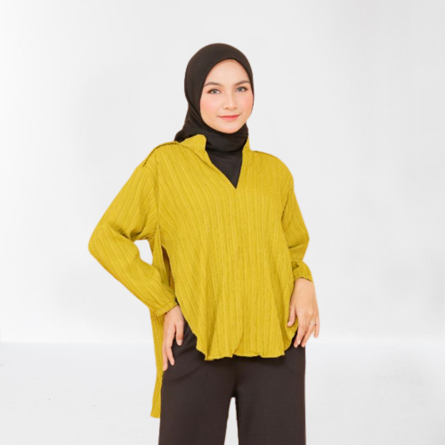 Outer Wanita Lady Crush Garis Blouse Belah Samping Ot01pa