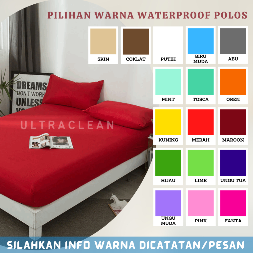 Sprei Waterproof Ukuran 180x200 160x200 QUEEN KING 120 160 180 anti air ompol bocor