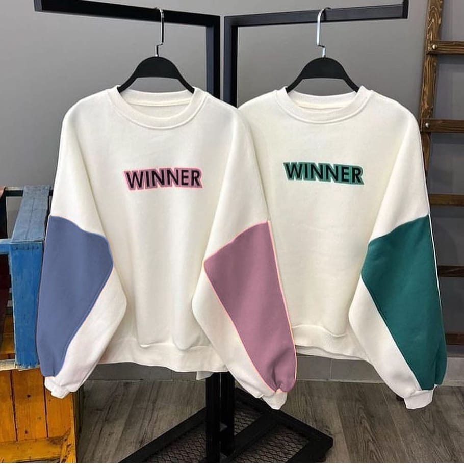 Sweater Battwing Winner Hand Two Tone Oversize Wanita Terbaru