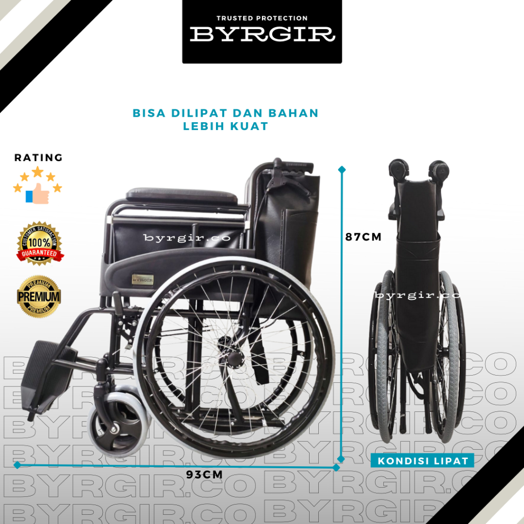 BYRGIR Kursi Roda Standar Lipat Lansia Traveling Wheelchair Jaring Lipat Travel Traveling Lansia Anti Air Foldable Wheel Chair Rumah Sakit Medis Ban Mati KARGO INSTAN CAR