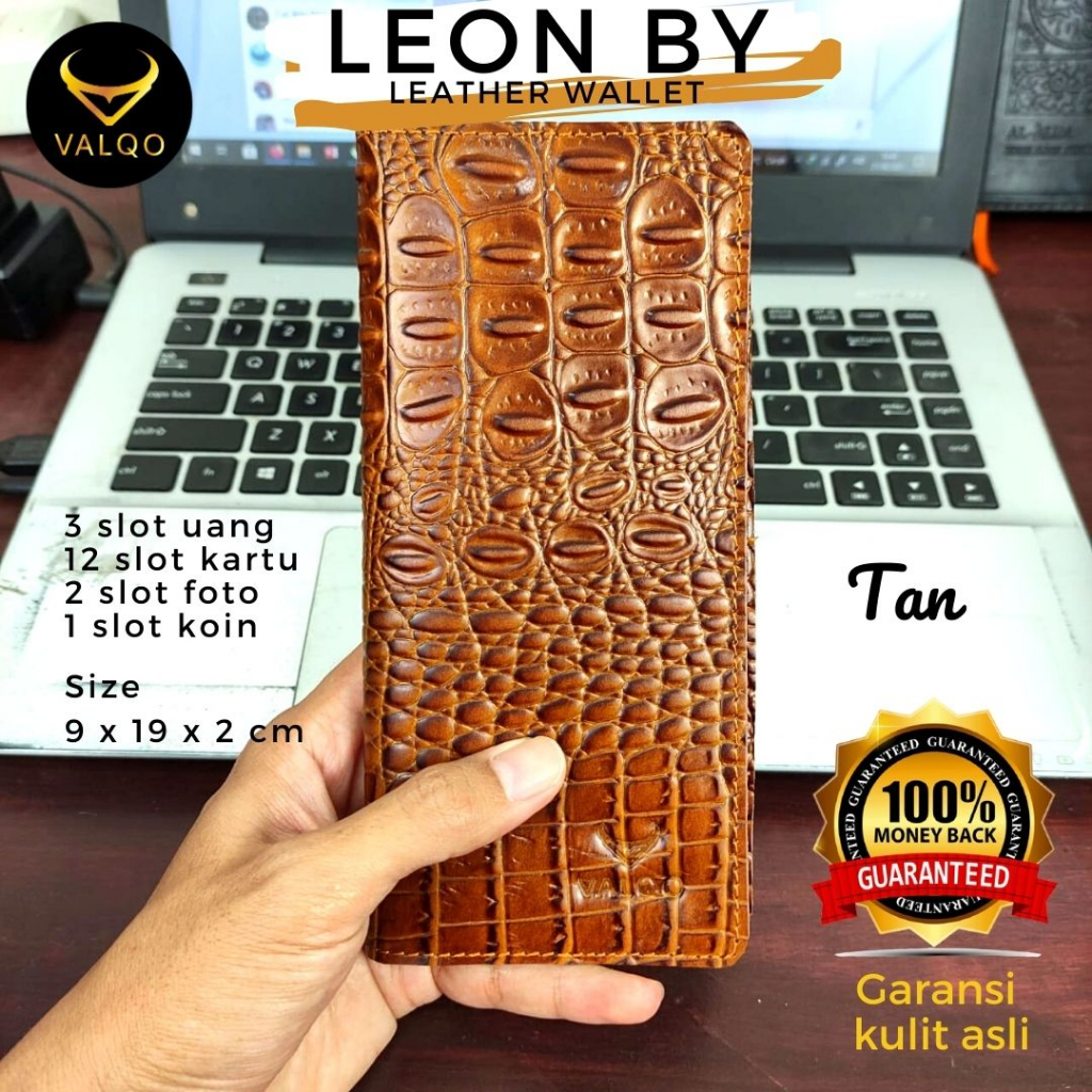 [VALQO] LEON BY Dompet Kulit Sapi Motif Buaya Pria Wanita Panjang Kartu Foto Cewek Cowok