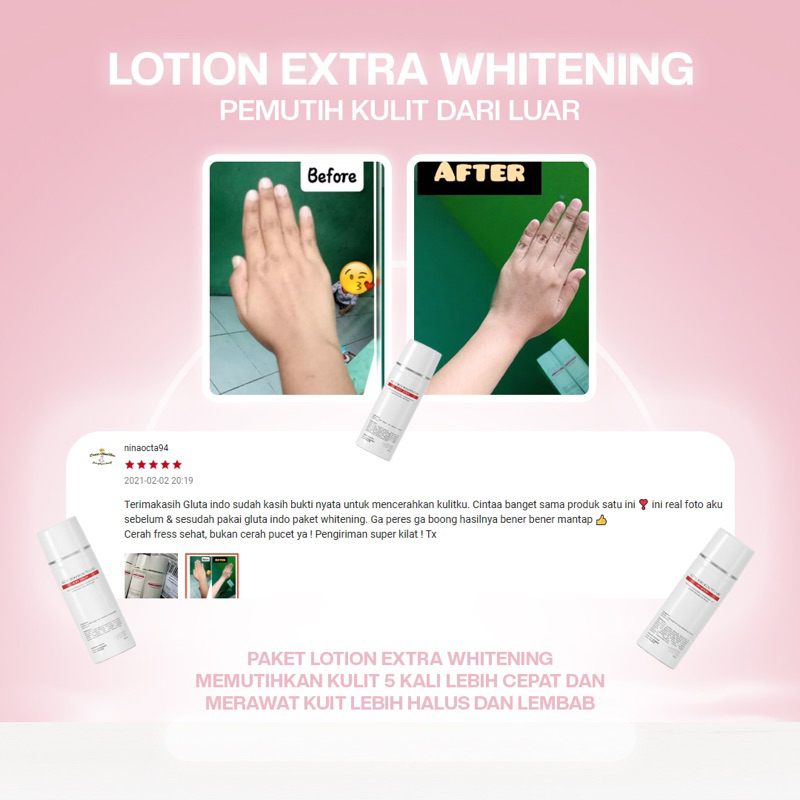 Glutaindo Lotion Extra Whitening - Handbody Pemutih Kulit &amp; Serum Pelembab Seluruh Badan - Handbody Whitening