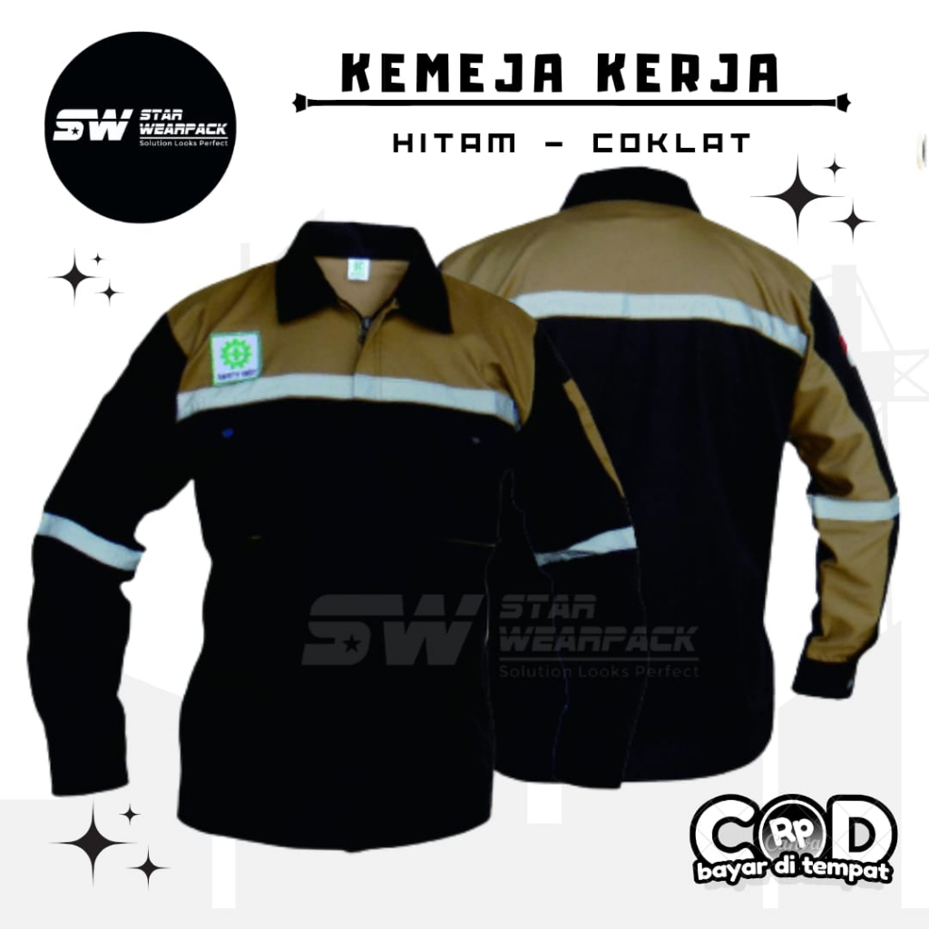 Star Wearpack - Seragam Baju Proyek Warna HItam Kombinasi Coklat Lengan Panjang