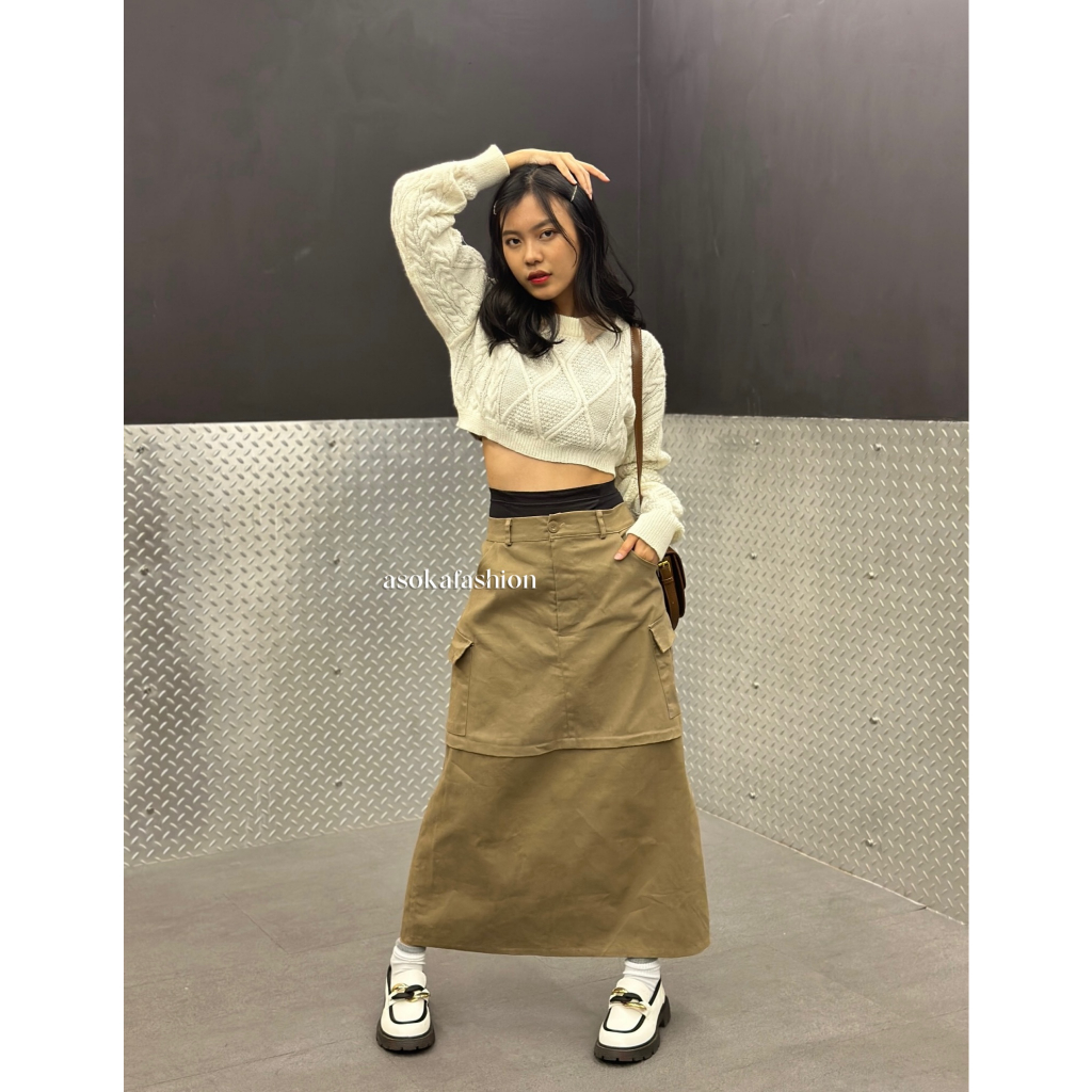 ASOKA Jacob Skirt 2187 - Rok Cargo Bawahan Wanita - Casual A-Line Skirt Chinos