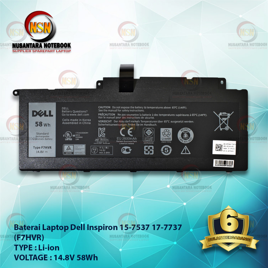 Baterai Laptop ORI Dell Inspiron 15-7537 17-7737 F7HVR 14.8V 58Wh