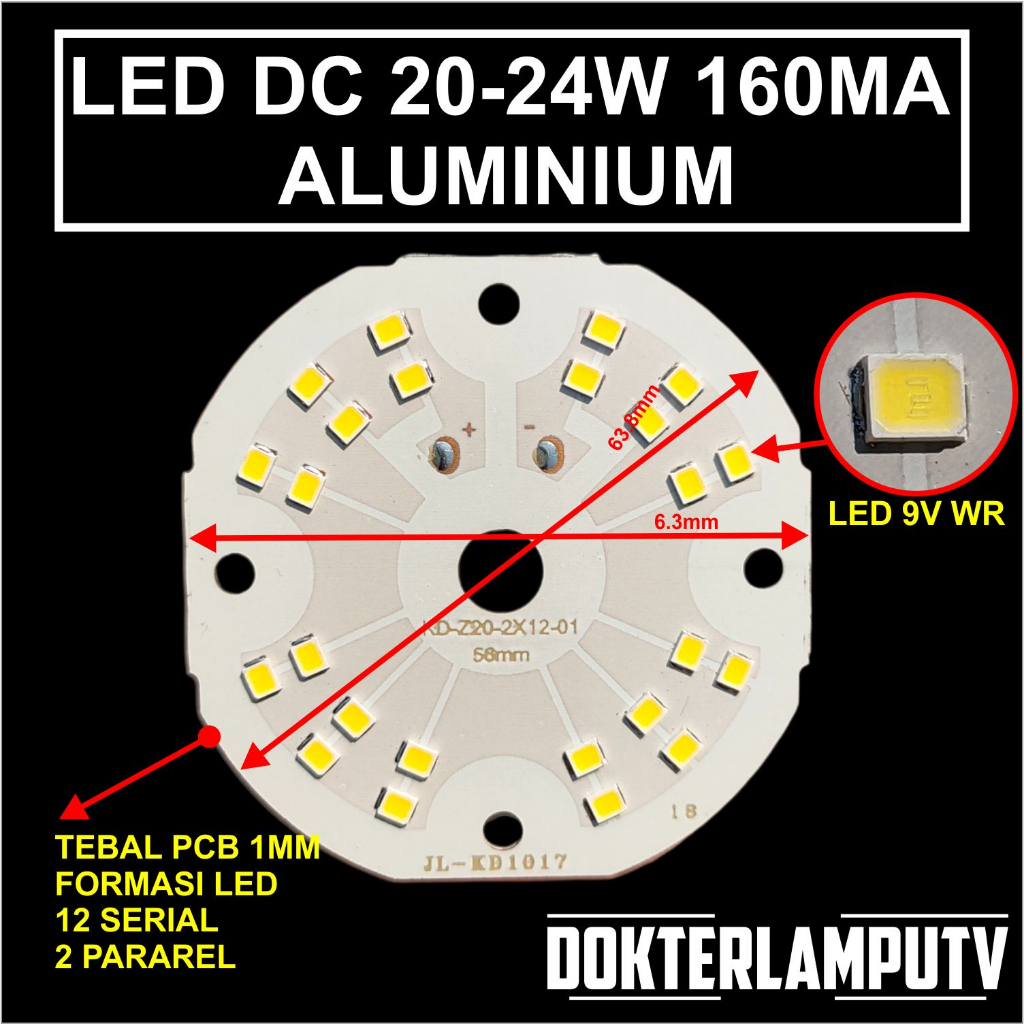 LED DC 12C2B 20W 160MA KETEBALAN 1MM DIAMETER 63MM UNTUK SERVIS LED DIY PROYEKTOR LED DAN LAIN SEBAGAINYA