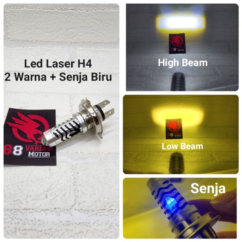 Lampu Depan Motor H4 - Led Depan H4 Laser Kaki 3 Vixion - Mx King Dll - Lampu Utama Motor Hi Lo Plus Senja