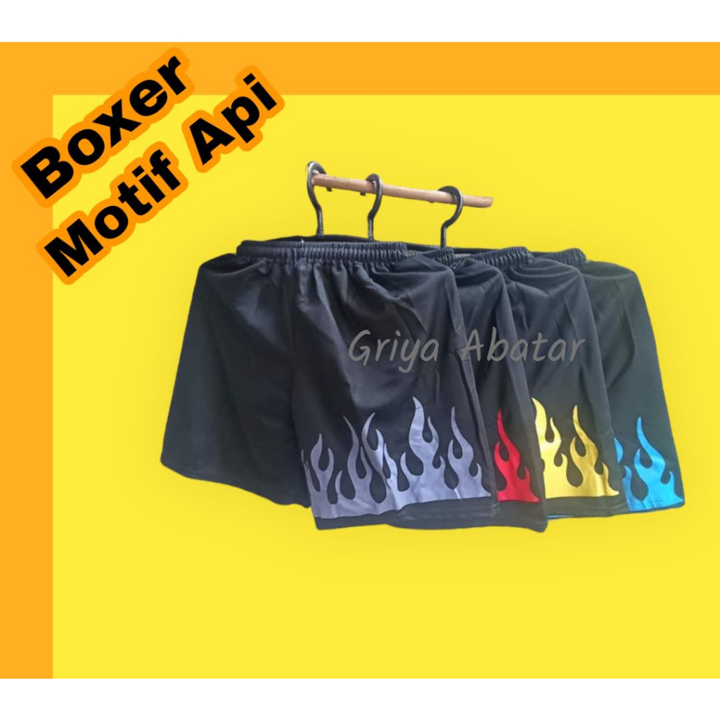 Celana Boxer Pria Motif Api | Celana Pendek Pria Sablon Api