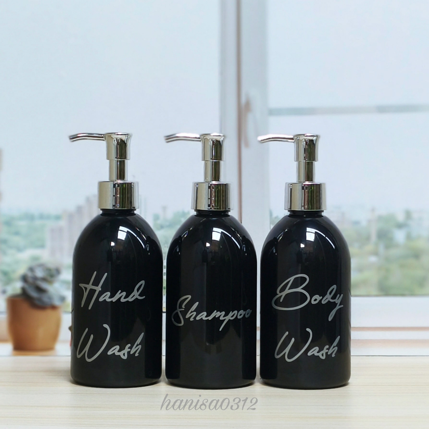 Botol Pump 250ml Aesthetic Hitam Glossy Oval Lucu Luxury Silver / Botol Pump 250ml Tempat Sabun Cair