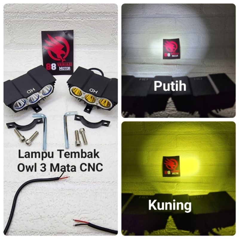 Lampu Tembak Owl 3 Mata Cangkang Besi - Lampu Tembak Model  Burhan 2 Warna putih dan kuning