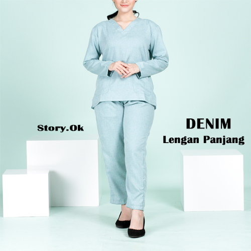 BAJU JAGA OK DENIM TWO TONE SCRUB MEDIS