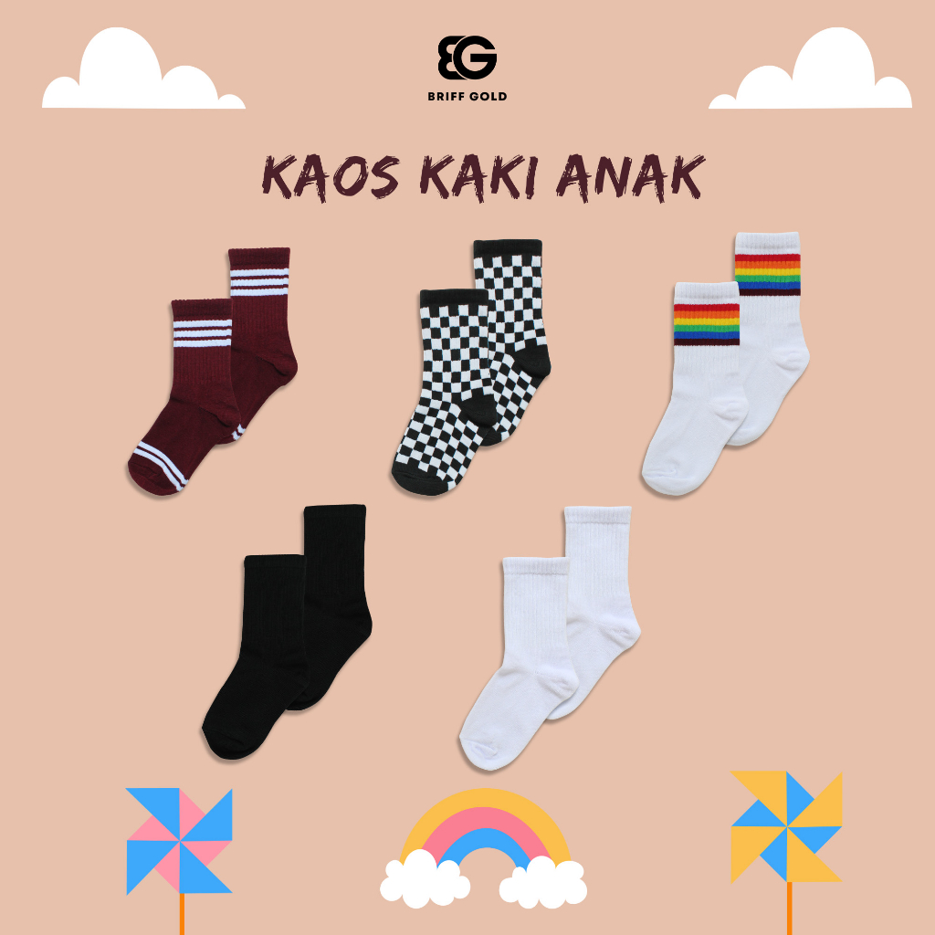 Kaos Kaki Anak Motif Oldschool Stripe Kids Sock Premium 1-7 Tahun Briffgold