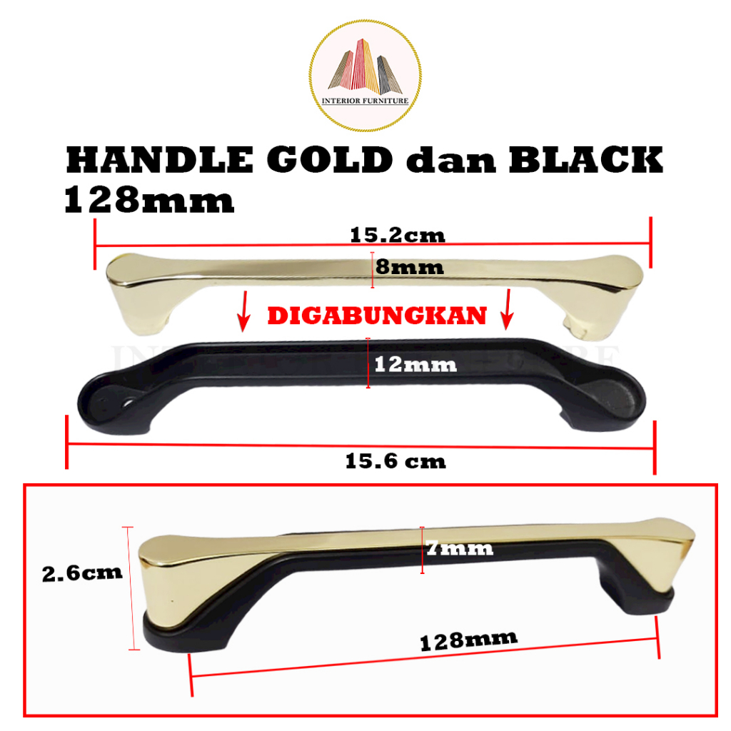 Gold Hitam Handle Emas Hitam Tarikan Laci Gagang Pintu Lemari 96 mm dan 128 mm 8103.