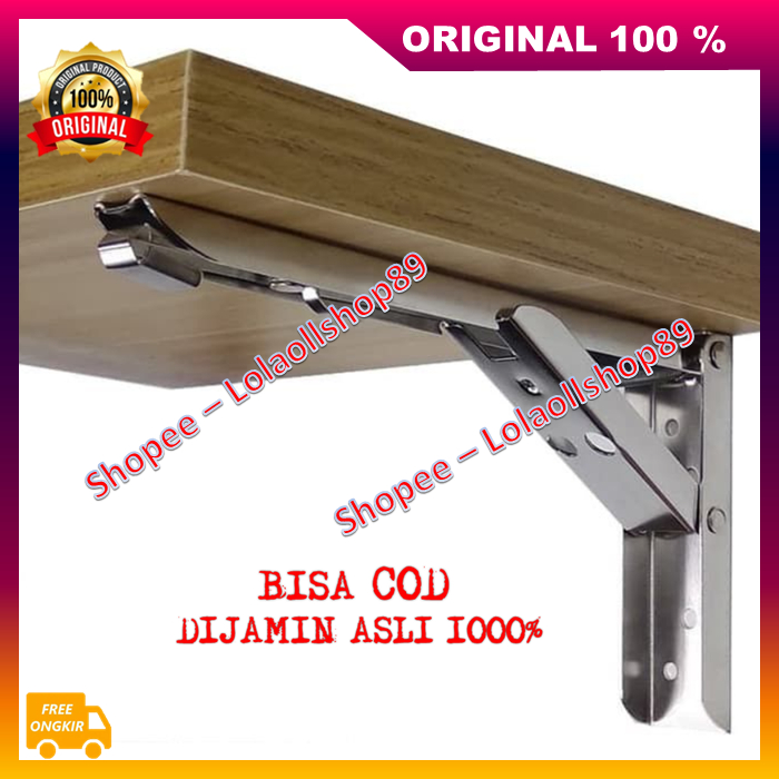 Siku Lipat Stainless Steel Engsel Bracket Besi Siku Meja Lipat Rak 100% ASLI ORIGINAL