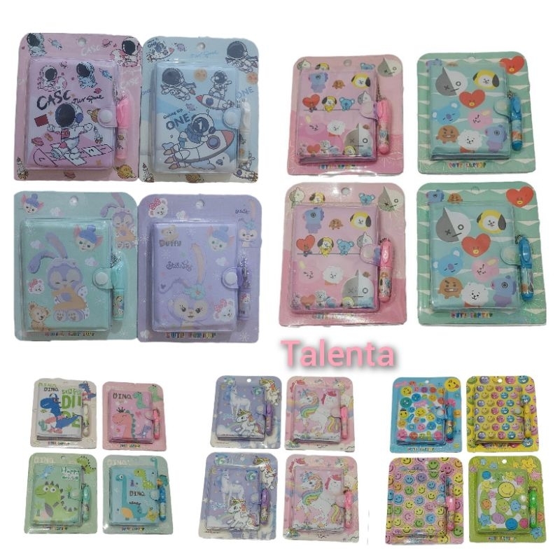 Diari Diary Notebook Kancing Mini Pen Karakter Fancy E-001