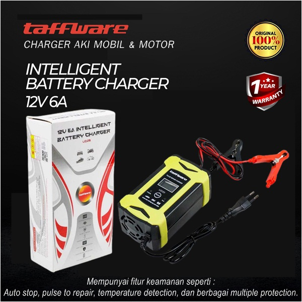 Promo taffware charger aki 12v 6a alat casan aki motor dan mobil indikator LCD Original