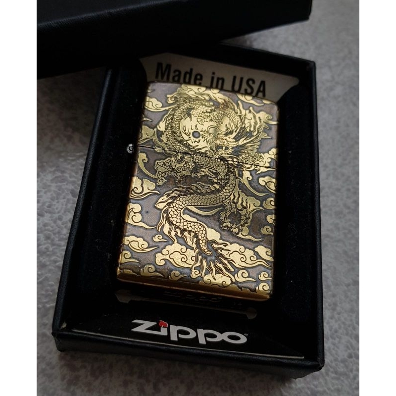 Zippo Korek Api Lighter Dragon Asian Sides motif