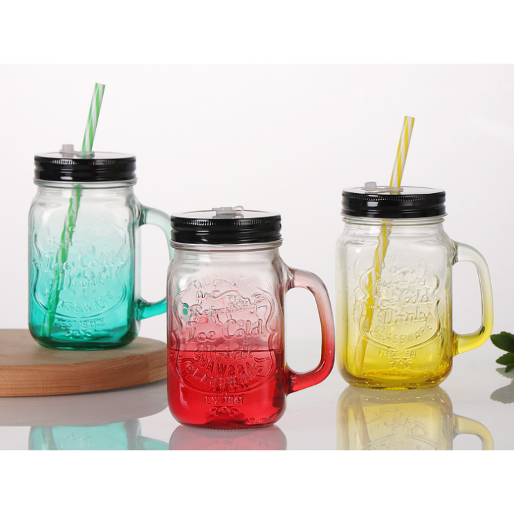 Gelas Cangkir Air Minum Kaca Unik Glass Mug Cup Dengan Penutup Dan Sedotan