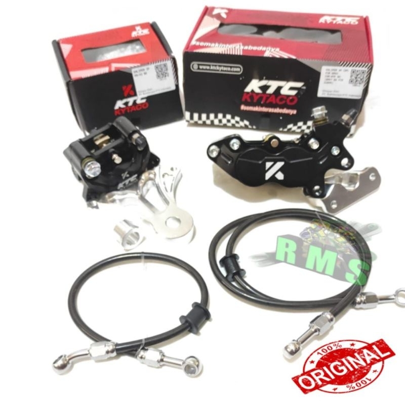 Paketan Kaliper Rem KTC KYTACO 4p sama 2p + Breket Plus Selang Rem KTC Kawasaki Ninja 150 R / RR / K