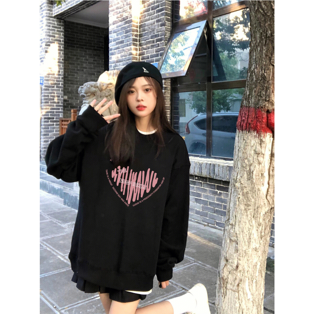 XiaoZhaiNv Korean Style Pink Heart Pattern Lengan Panjang Baju Sweater Wanita A0621